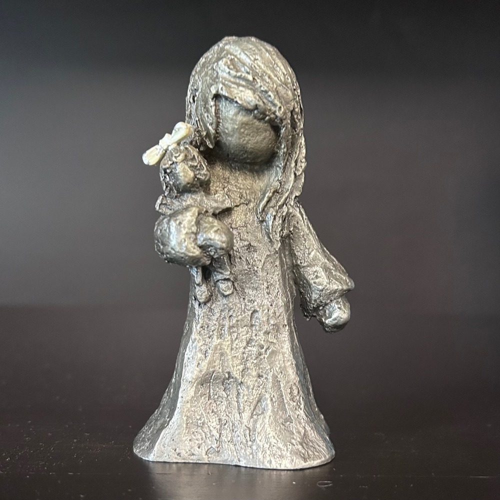Hudson Pewter Walli Figurine Girl with Doll Vintage 1970s Signed USA 006 Silver